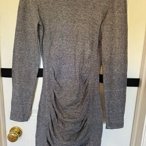 Express Gray Long Sleeve Ruched Dress